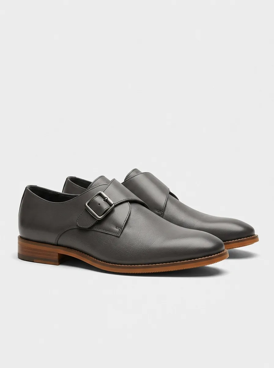 Men's Business Formal Textured Buckle Monk Strap Leather Shoes
