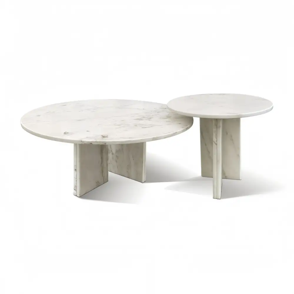 Semi-Polished Marble Round Nesting Table Set Nesting Set