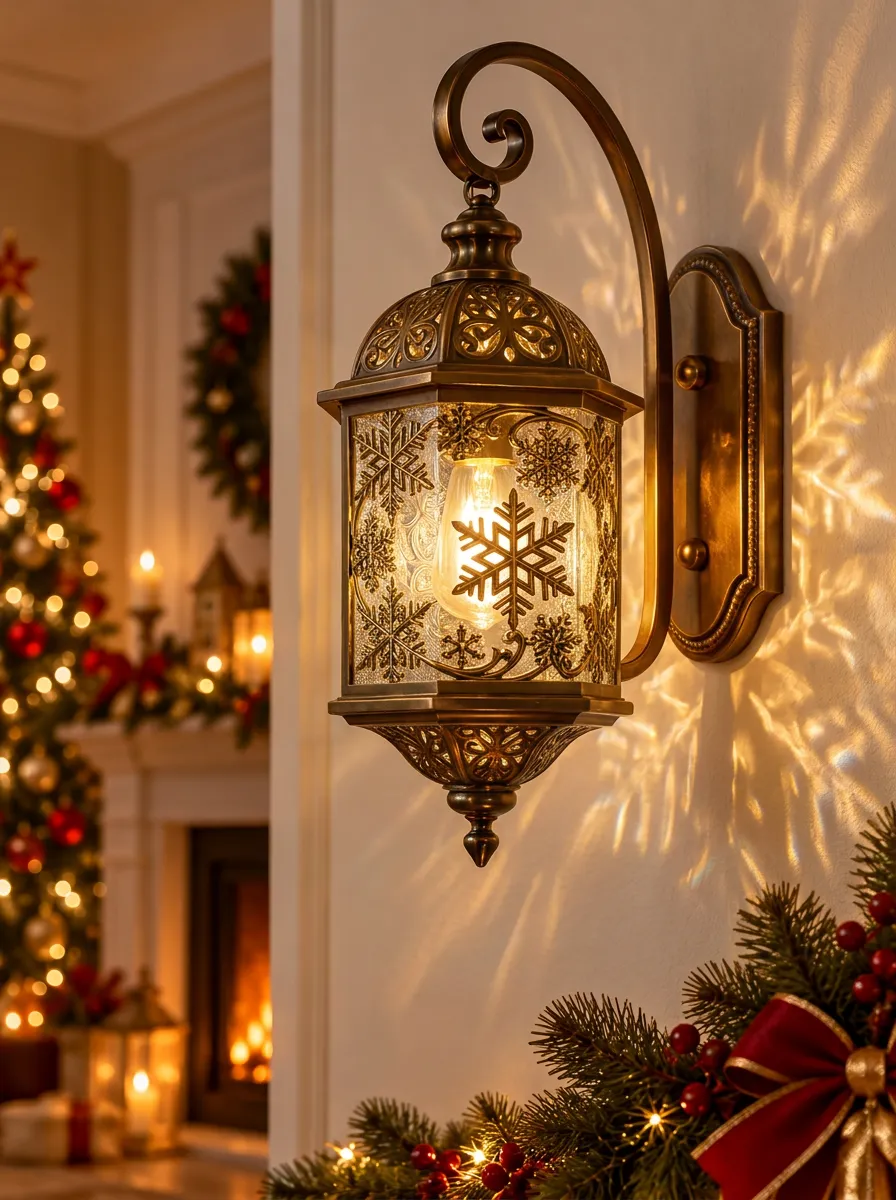 Patterned Snowflake Metal Christmas Wall Light
