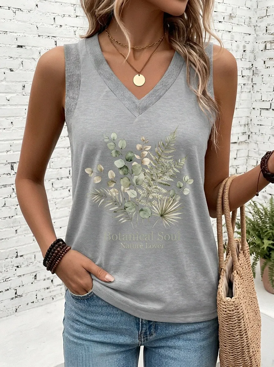 Women's Nature Lover Botanical Soul Fern Leaf Printed Tank Top