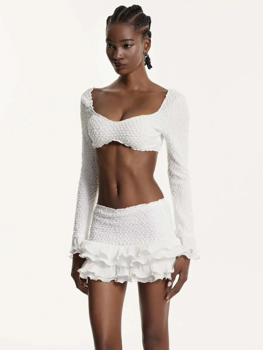 Anabella Long-Sleeved Ruffled Swimsuit Set