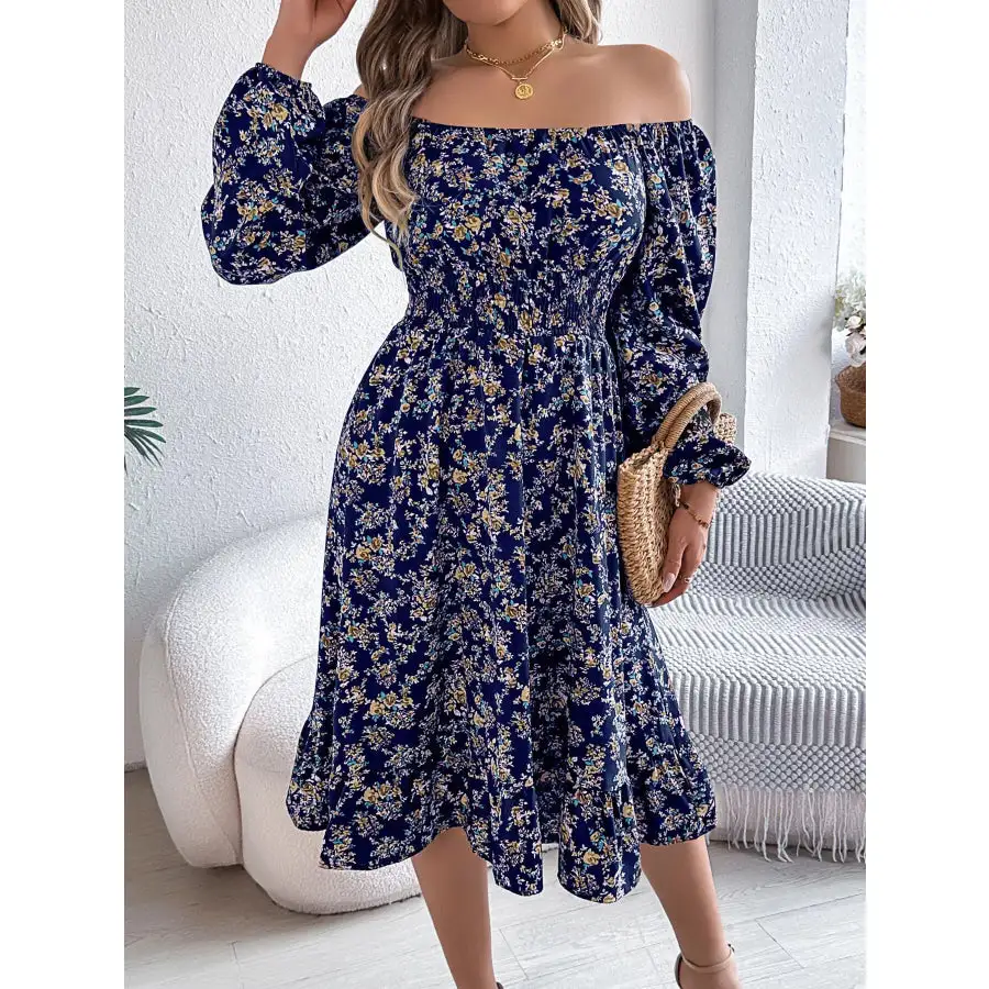 Long Sleeve Square Neck Midi Dress