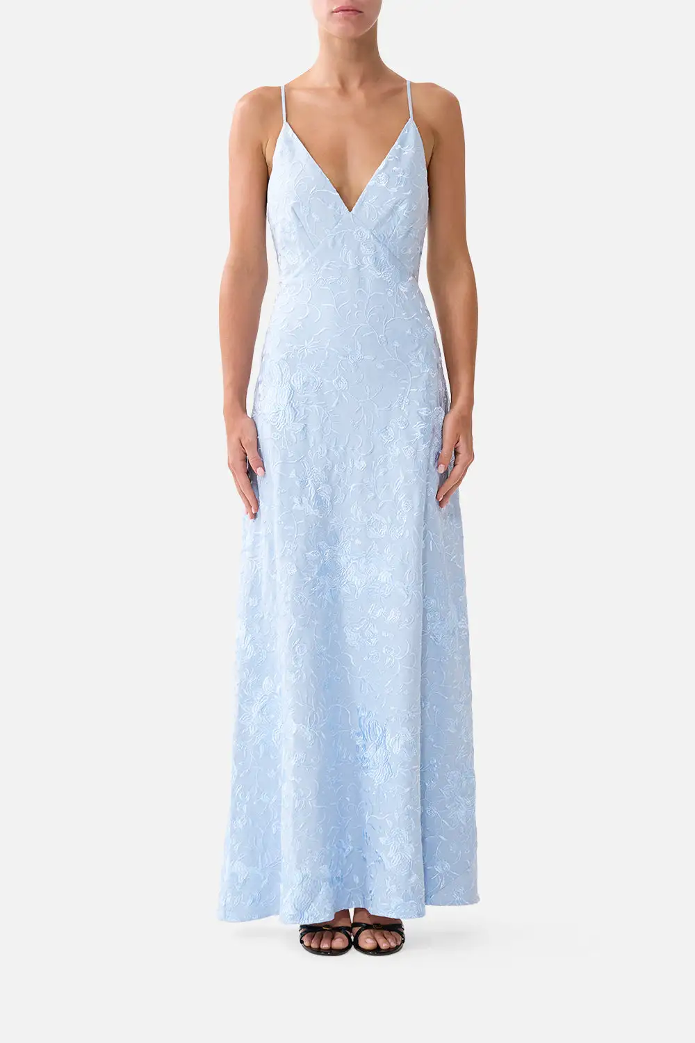 Printed V-Neck Full Length Bias Slip Dress