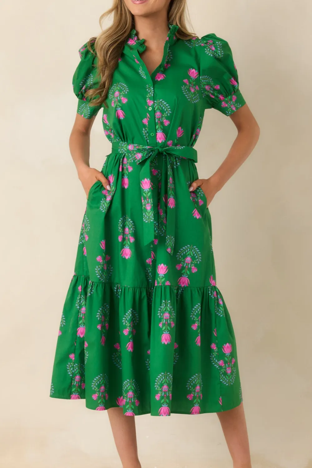 Floral Button Front Midi Dress