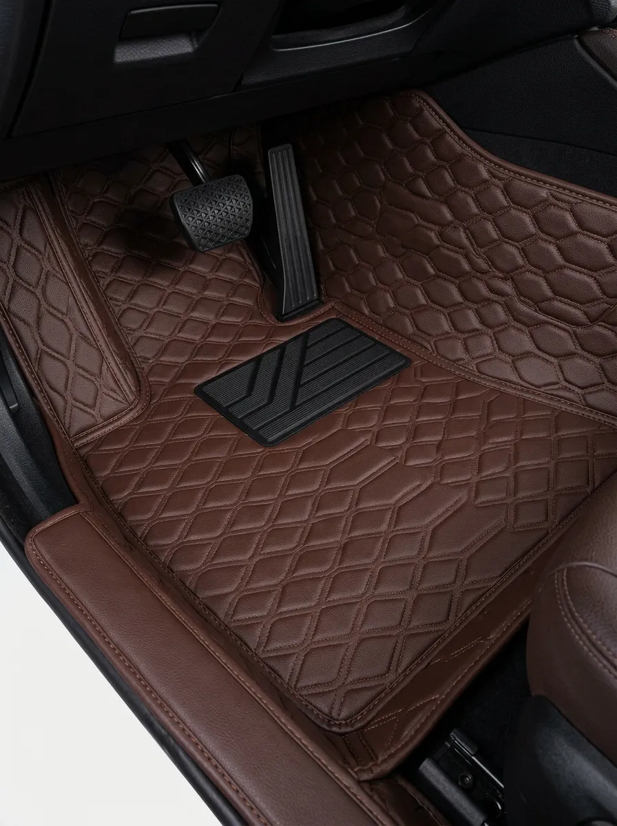 Detailed Diamond Quilted Leather Vehicle Floor Mat