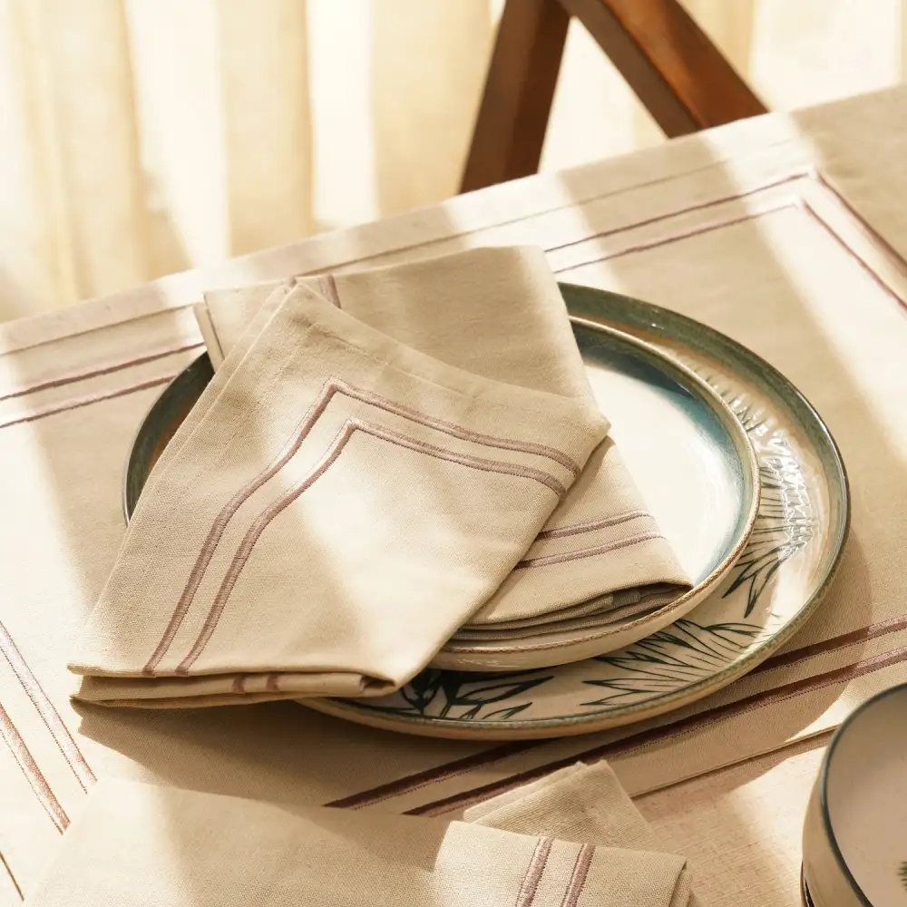 Beige Embroidered Cotton Napkins