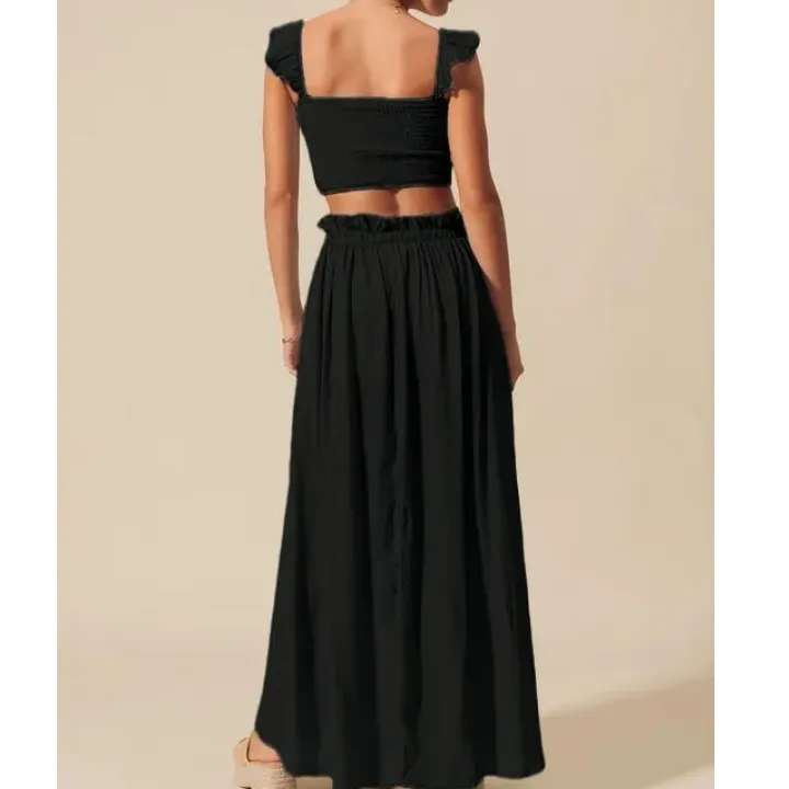 Airy Smocked Top And Flowy Maxi Skirt Set