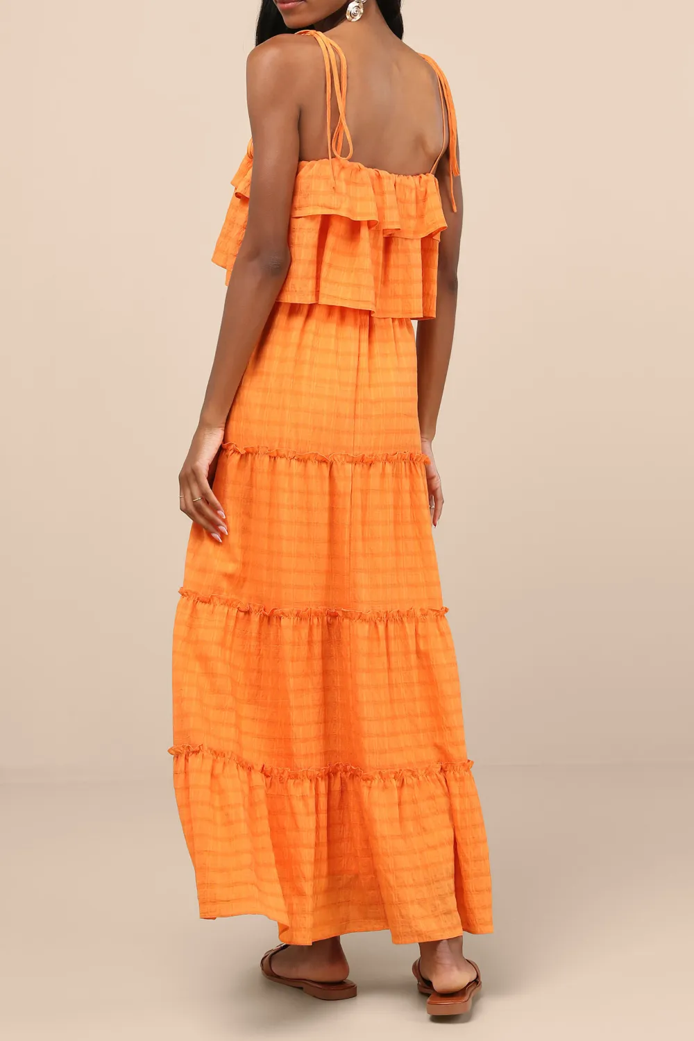 Casual Style  Ivory Textured Tie-Strap Tiered Maxi Dress