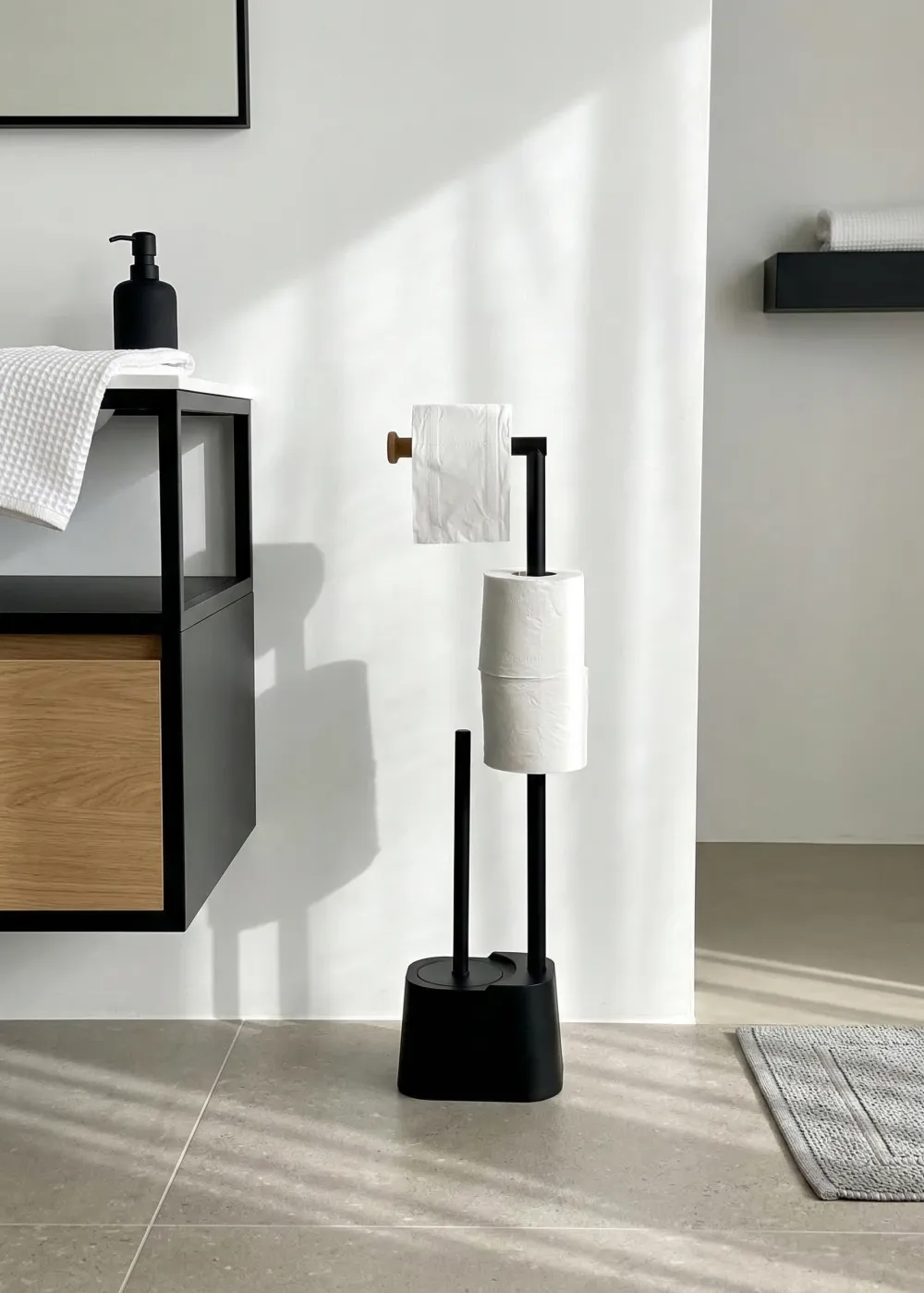 Toilet Paper Holder With Brush Black
