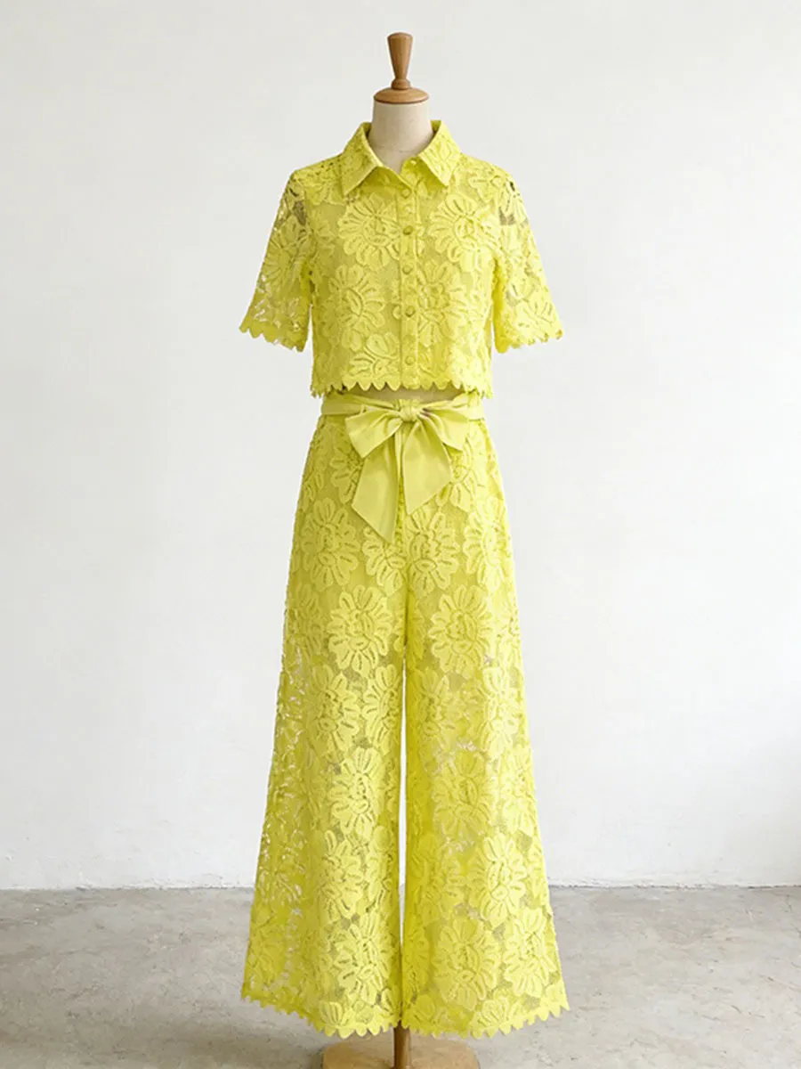 Celine Hollowed-Out Lace Two Piece Set