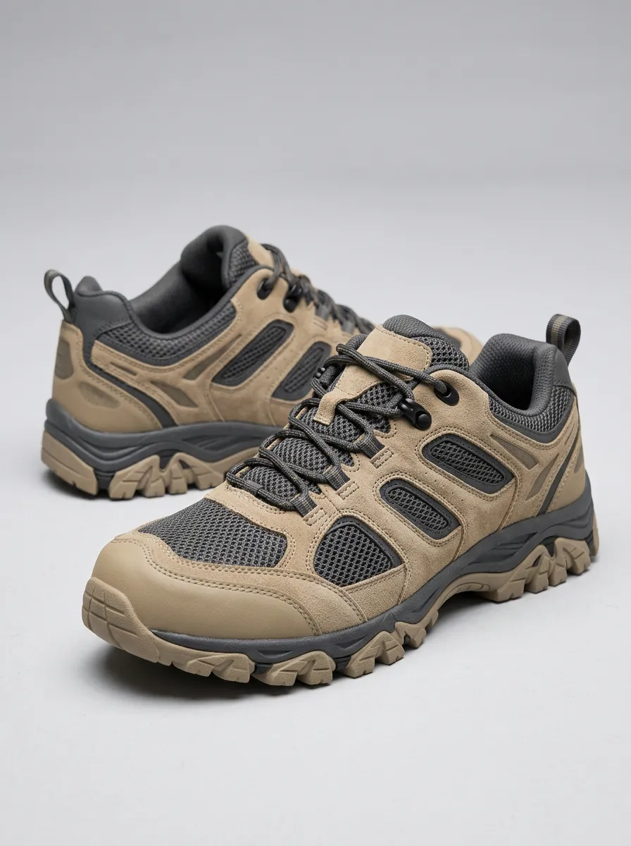 Women's Outdoor Hiking Tan Mesh Suede Printed Shoes