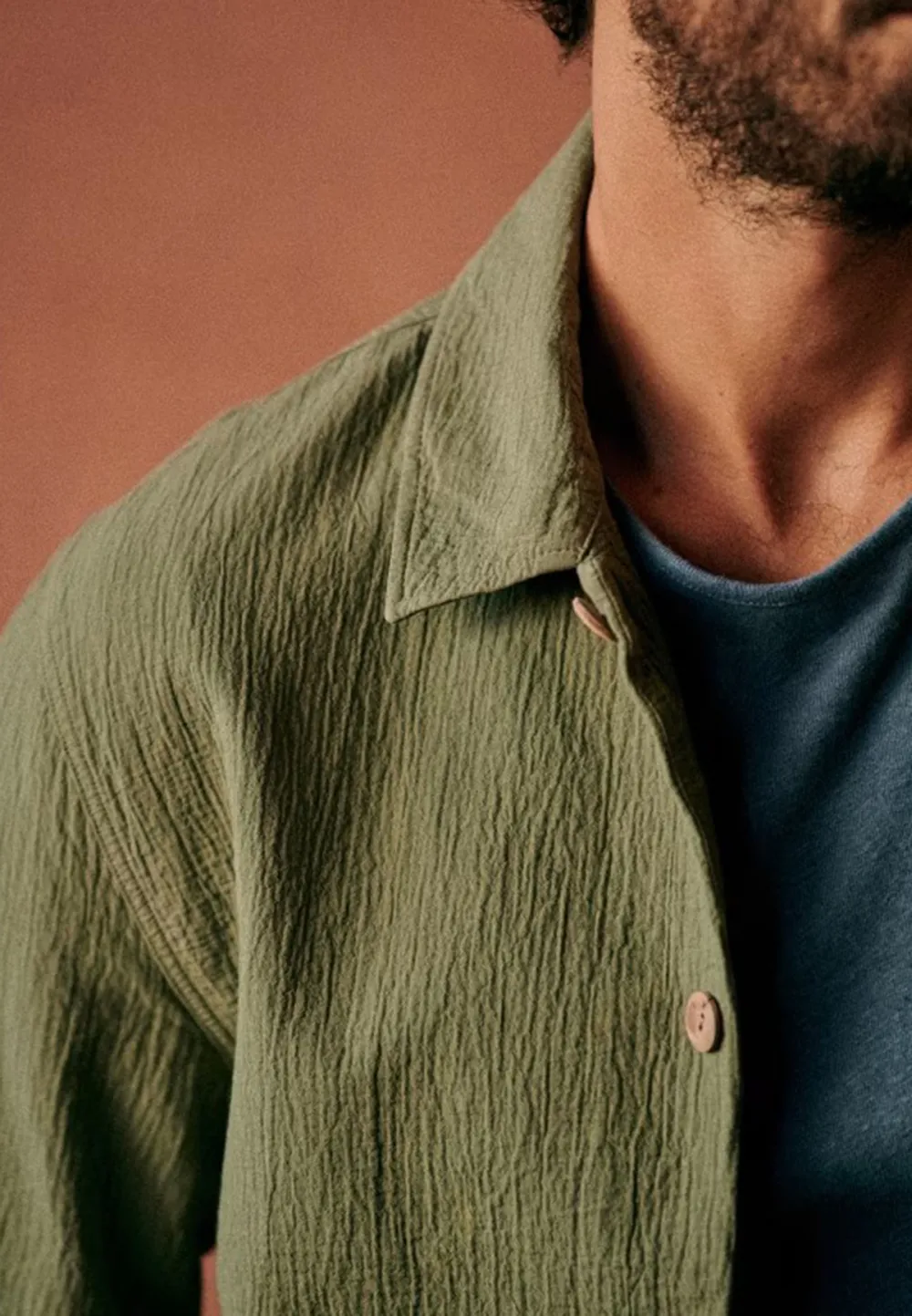 Green Cotton Textured Button Front Chore Jacket