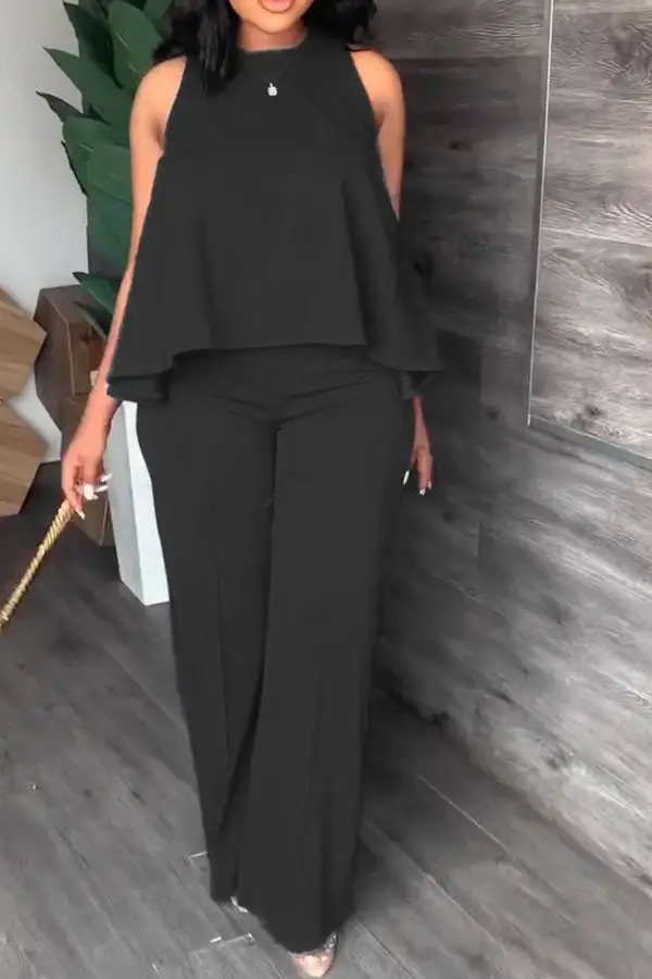 Ruffle Overlay Commuting Pant Suit