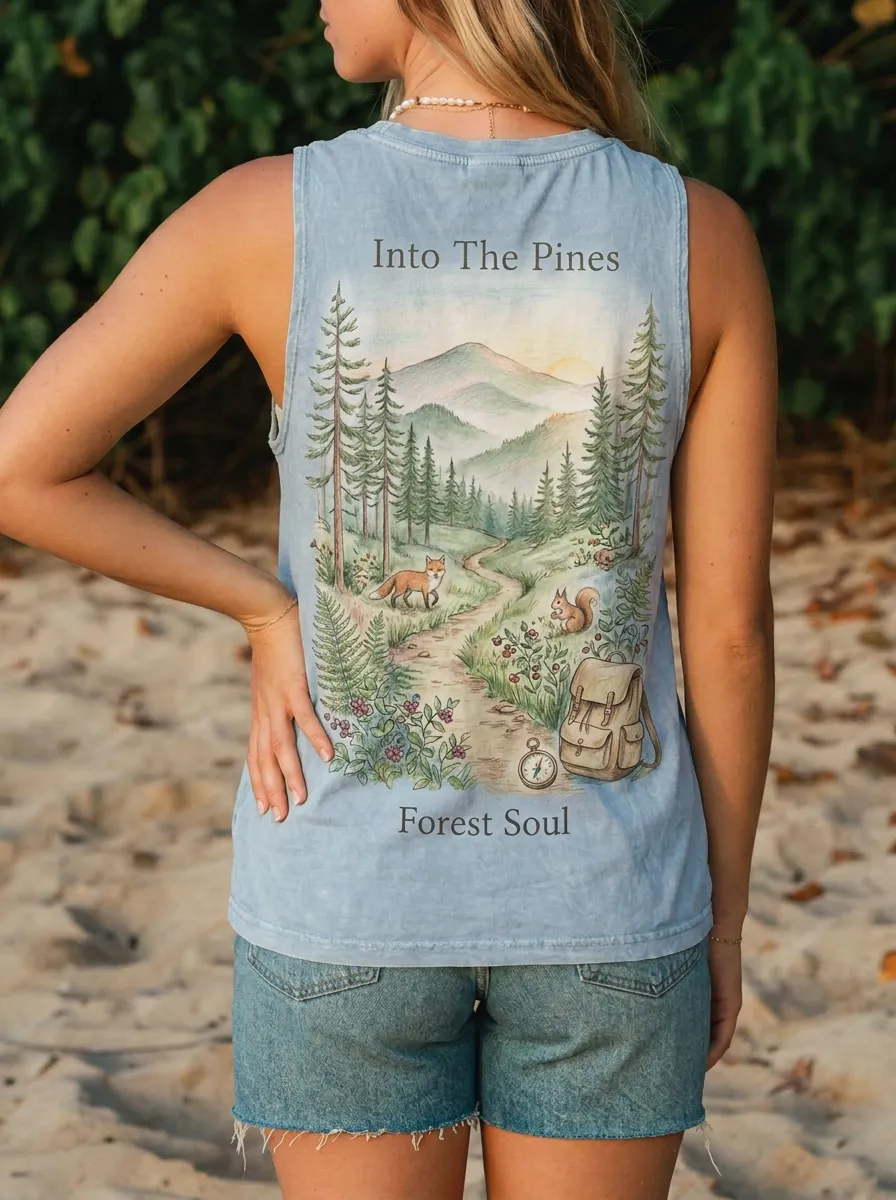 Women's Nature Lover Fox Mountain Forest Printed Tank Top