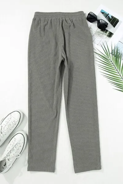 Drawstring Straight Pants With Pocket