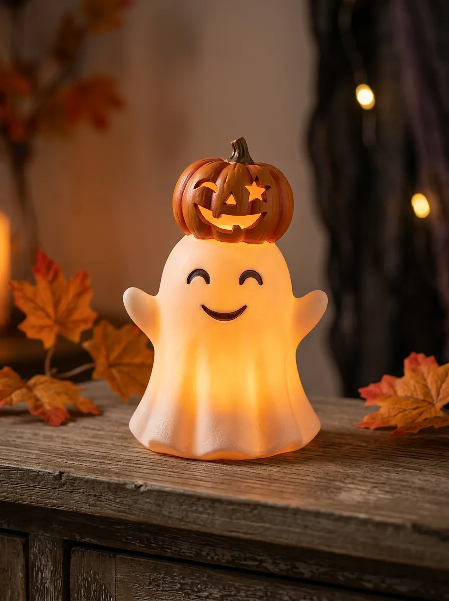 LED Ghost-Accent Halloween Pumpkin Light