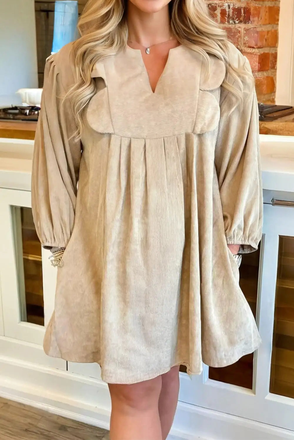 Split Neck Mini Dress