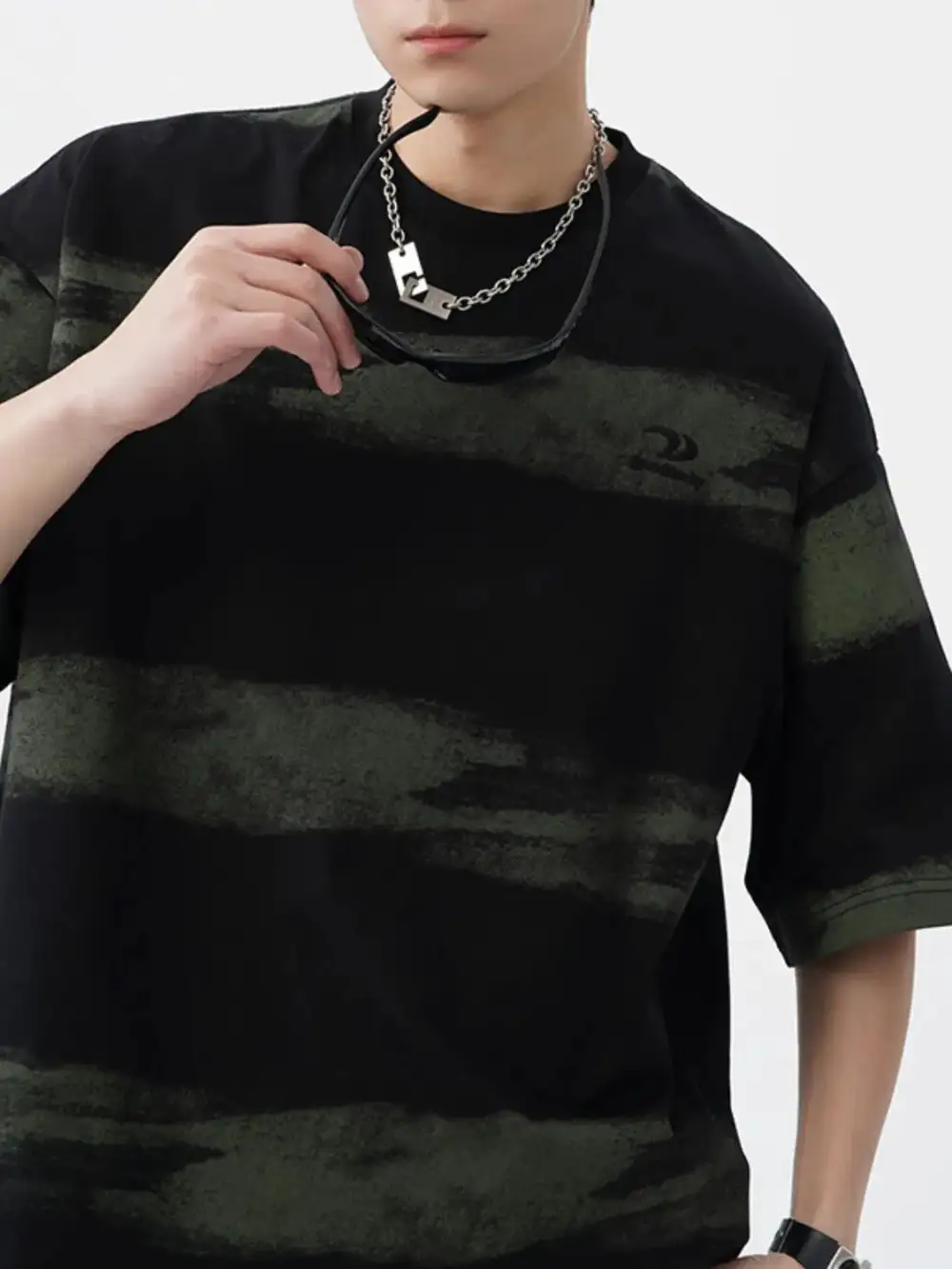 Textured Striped Crew Neck Tee