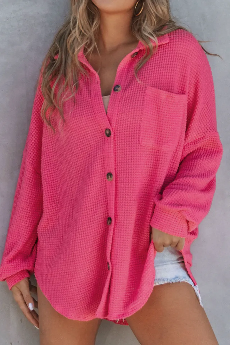 Waffle Knit Button Front Blouse