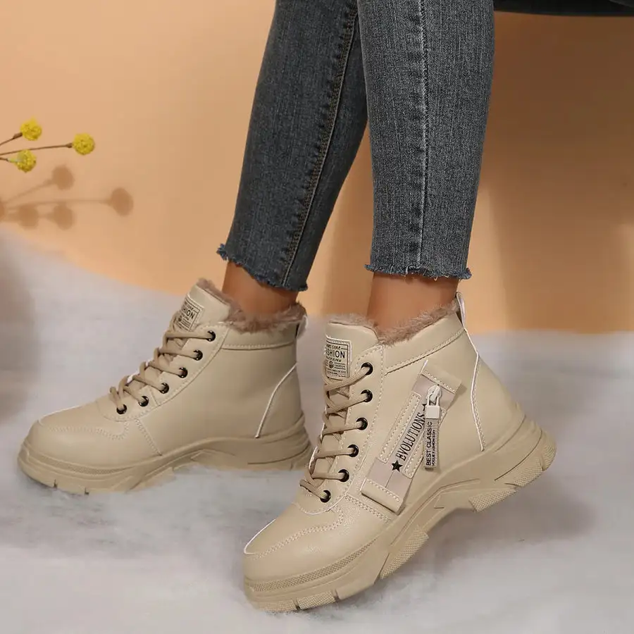 Lace Up Combat Boots with Fleece Line