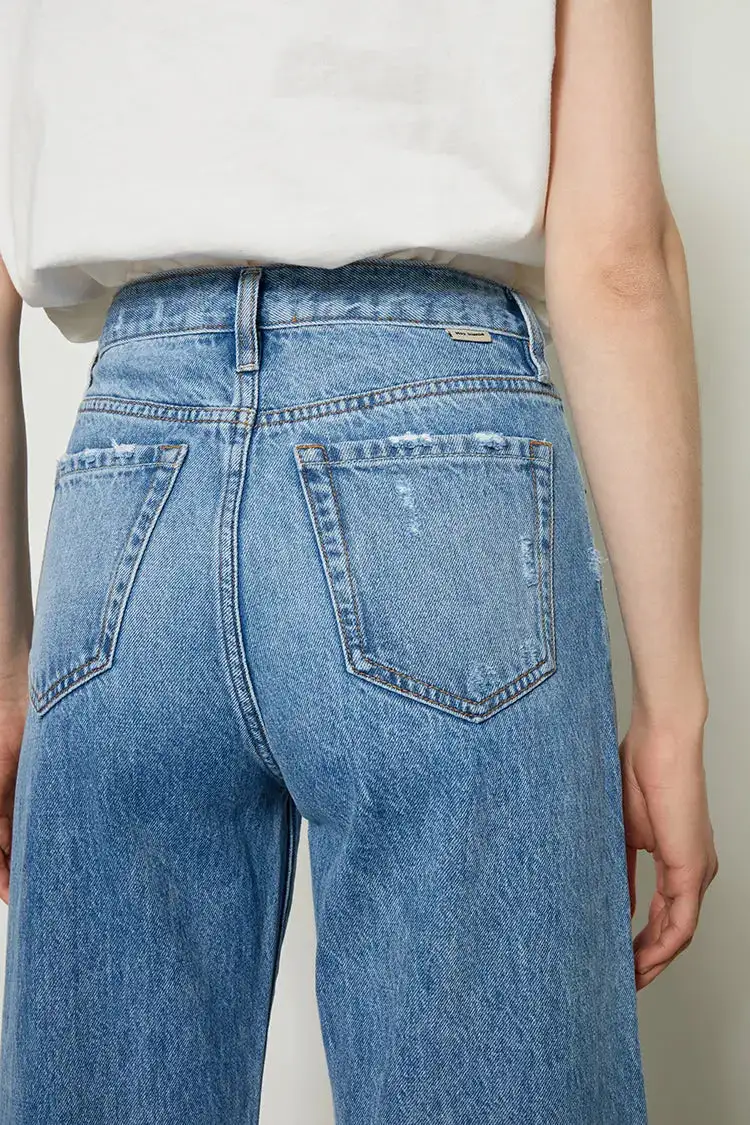 Bootcut High Rise Whiskered Denim Jeans