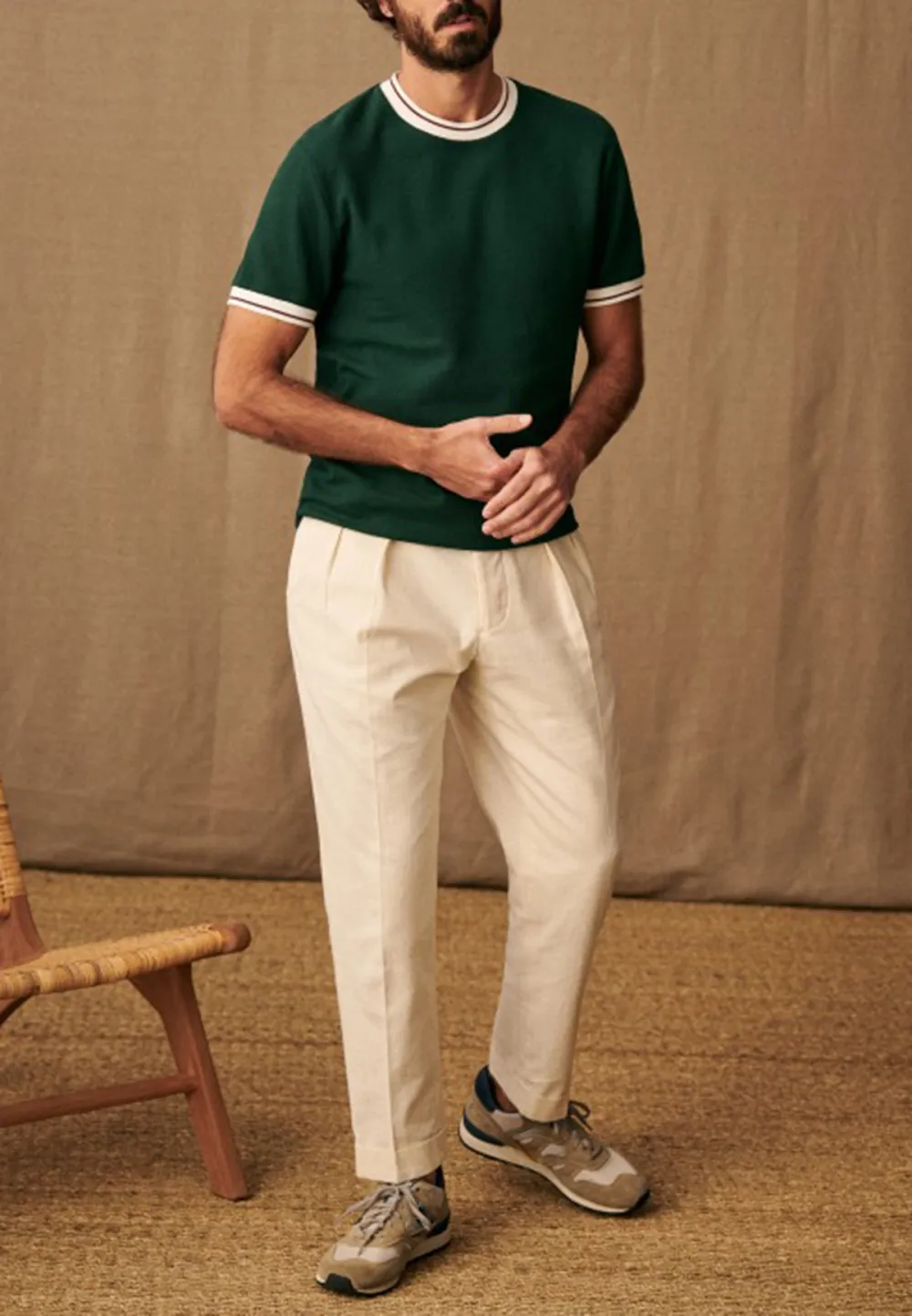Dark Green Ringer Crew Neck Casual T-Shirt