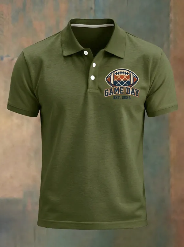 Men's American Football Fan Game Day Printed Polo Shirt