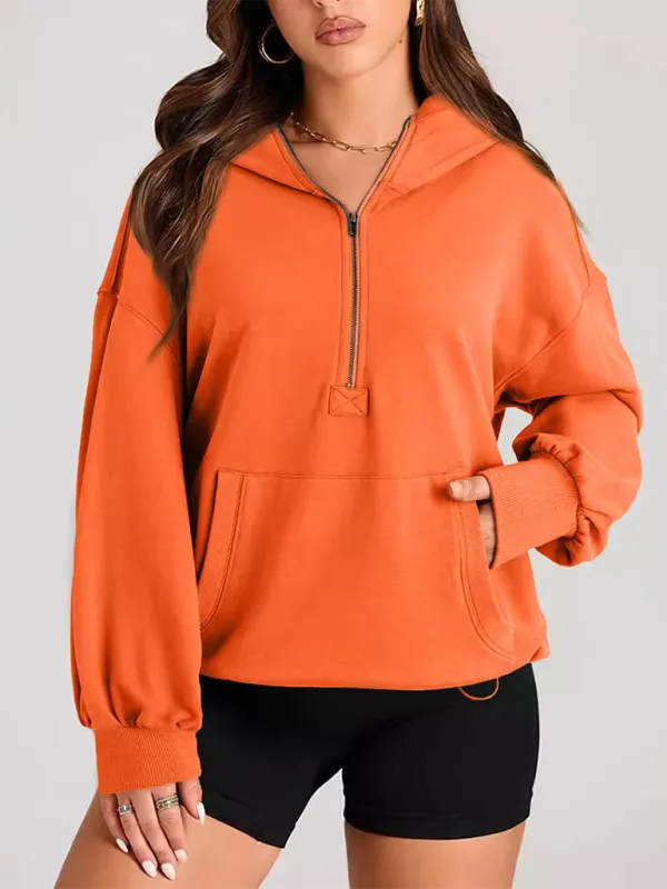 Zip-Detail Pocketed Long-Sleeve Knit Sweatshirt