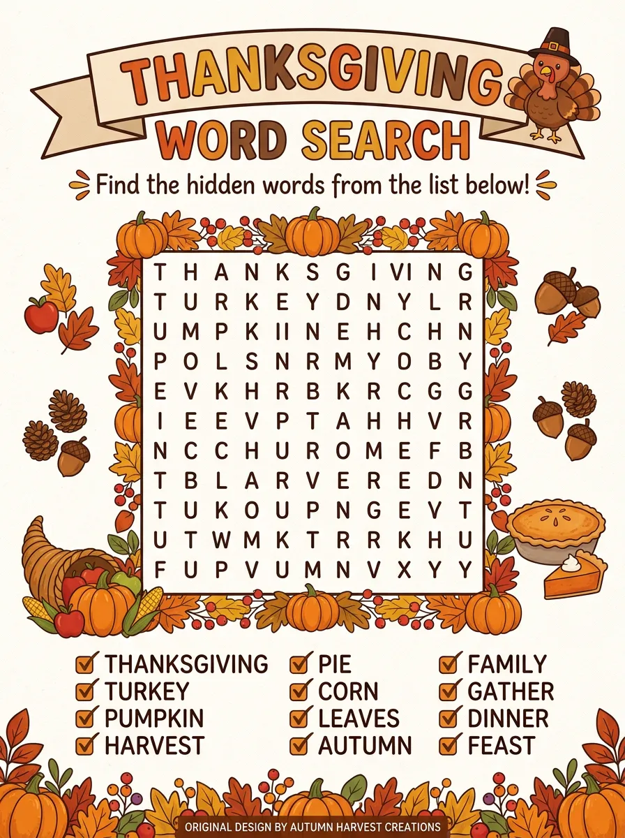 Kids Thanksgiving Turkey Harvest Puzzle Poster