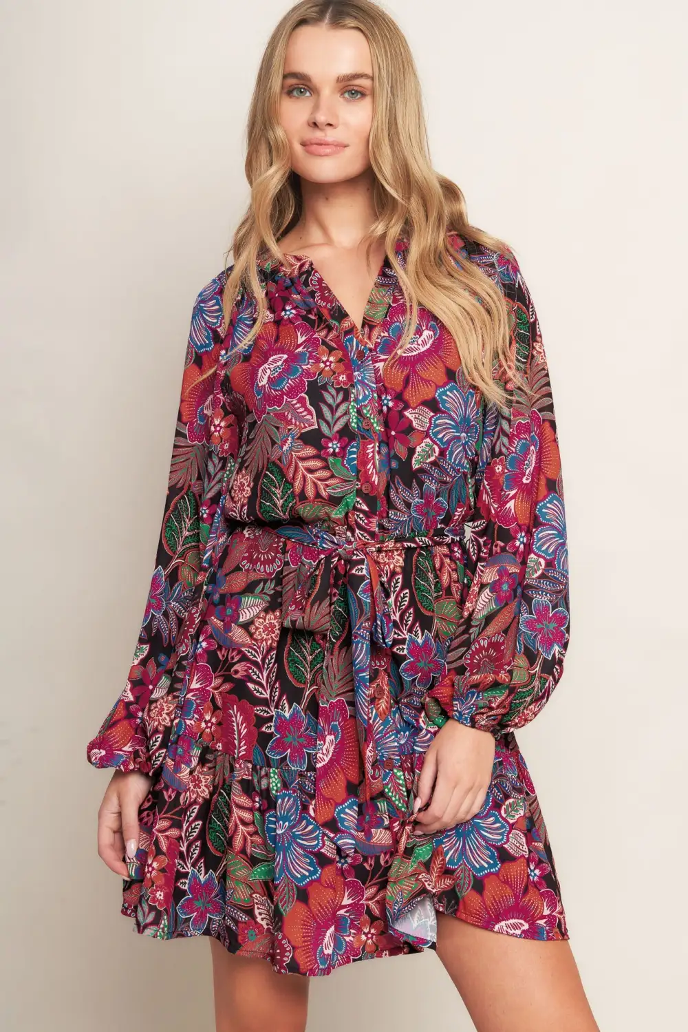 Long-Sleeve Floral Mini Dress
