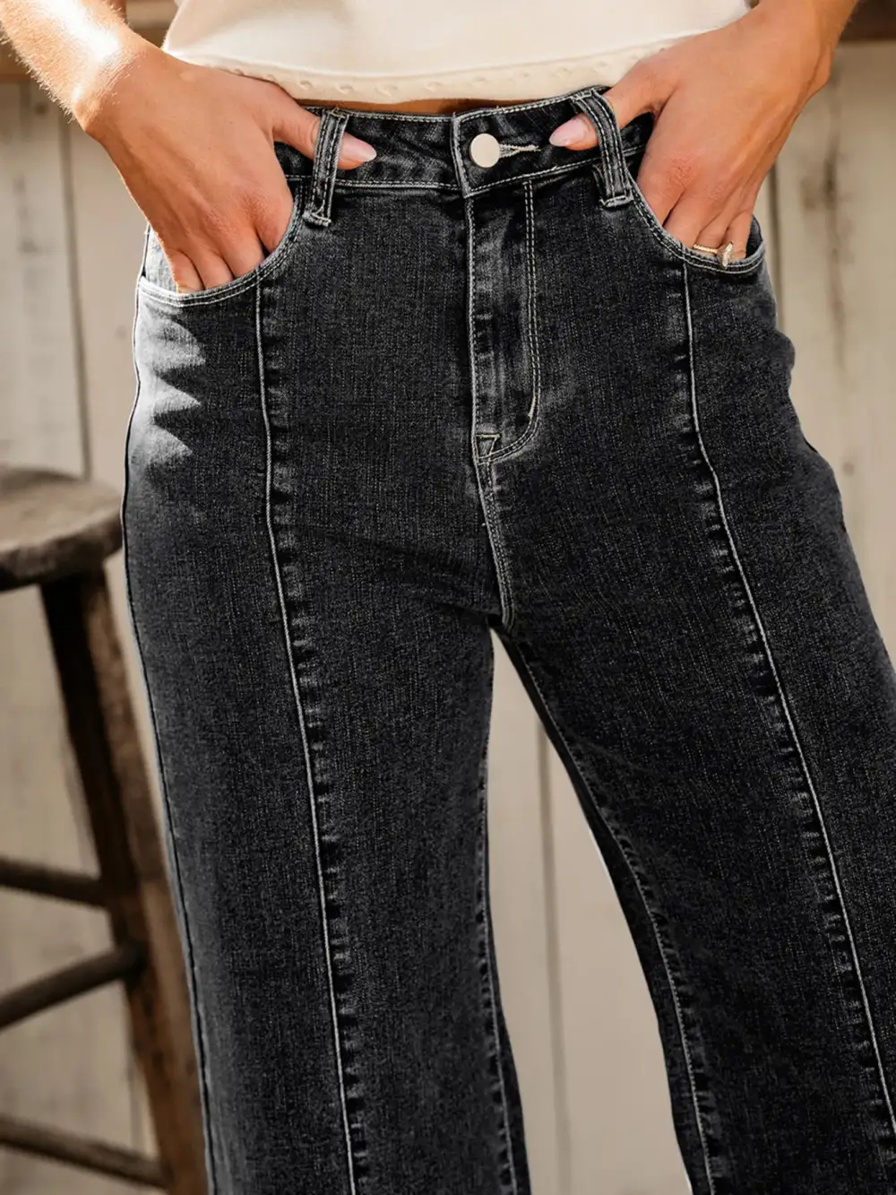 Flare Leg Seam Detail Denim Jeans