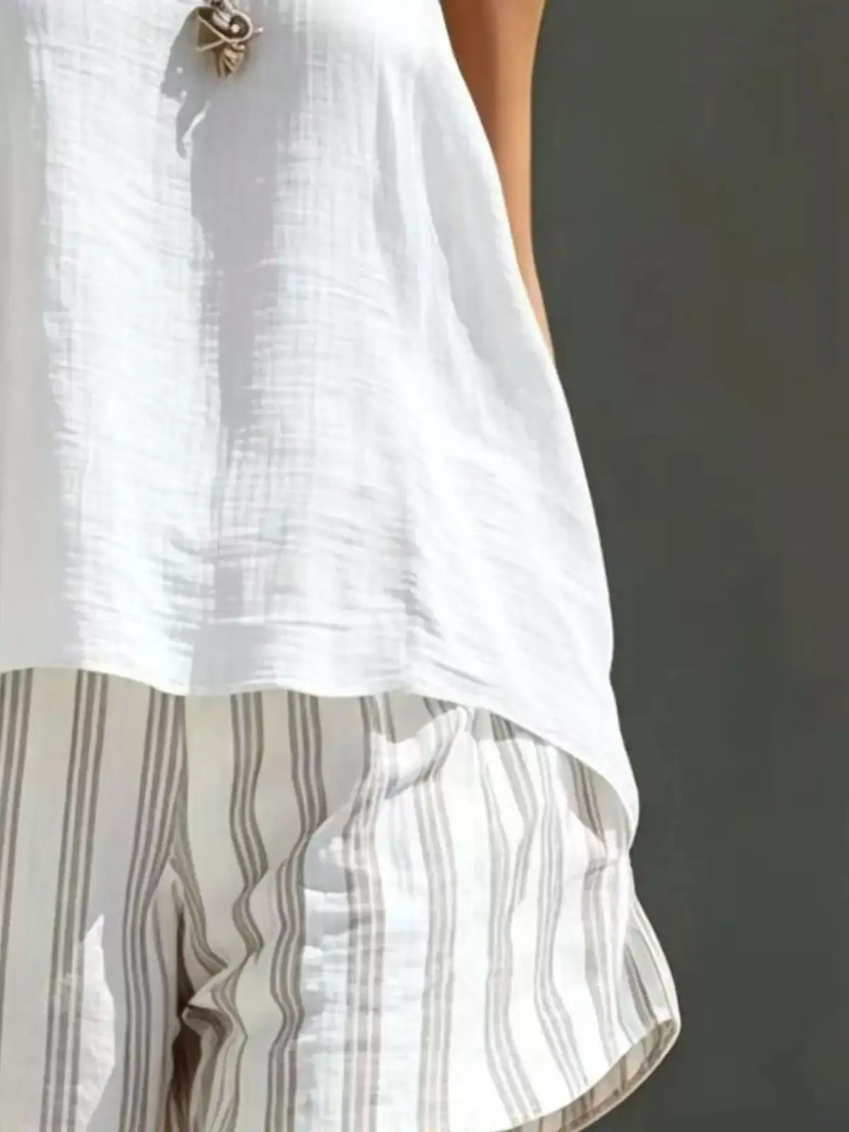Round-Neck Striped Shorts Matching Set