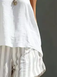 Round-Neck Striped Shorts Matching Set