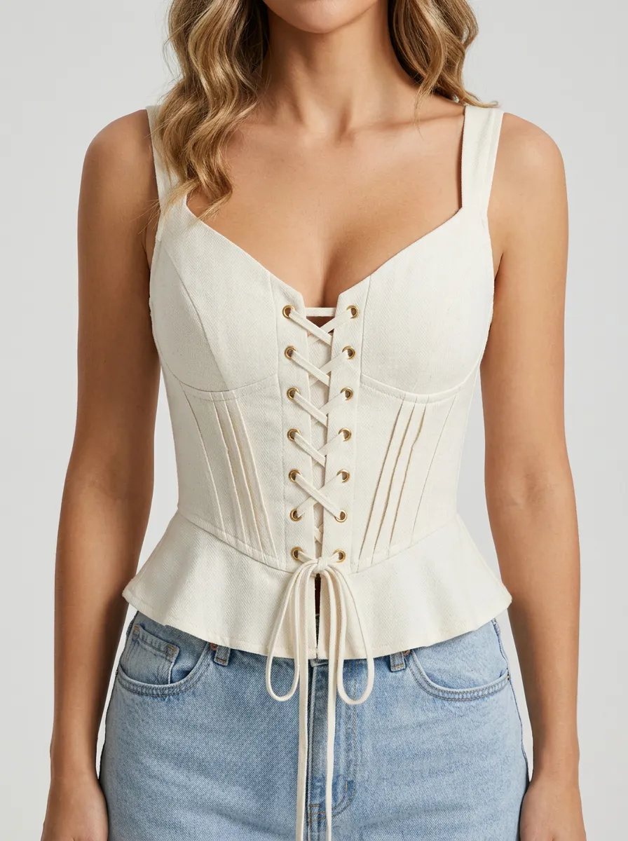 Peplum Lace-Up Sweetheart-Neck Women's Corset-Style Top