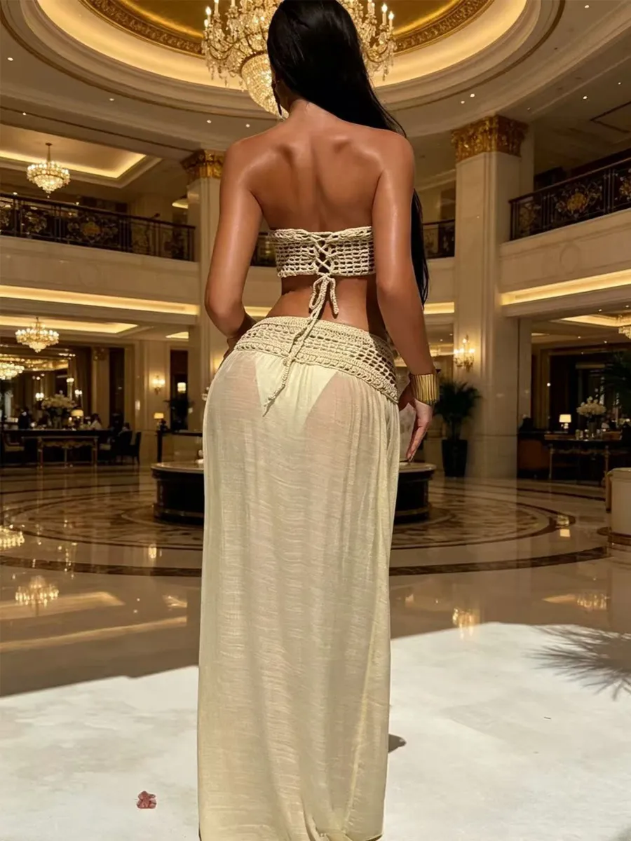 Rafaela Knitted Cut-out Tube Top and Skirt Two-Piece Set