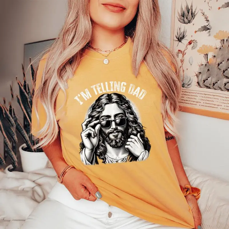 I'm Telling Dad Saying Religious Christian Jesus Meme Women's Oversized Comfort T-Shirt