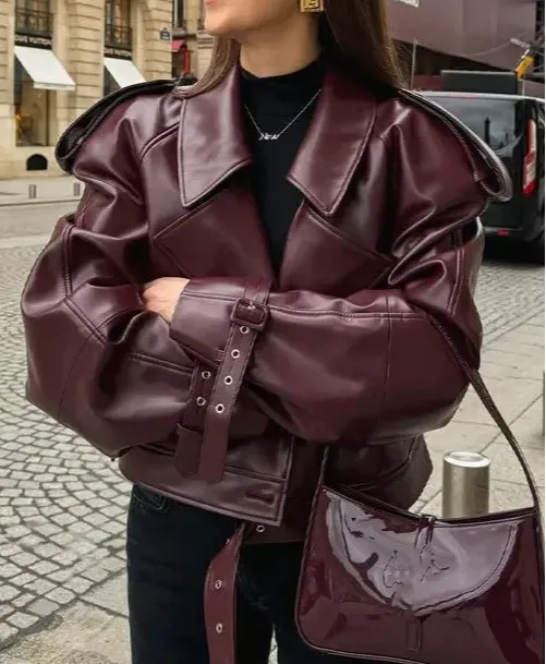 Cropped Leather Textured Jacket