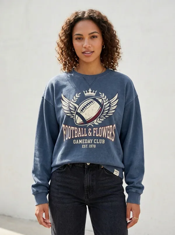 Women's Football Lover Winged Ball Flowers Printed Sweatshirt