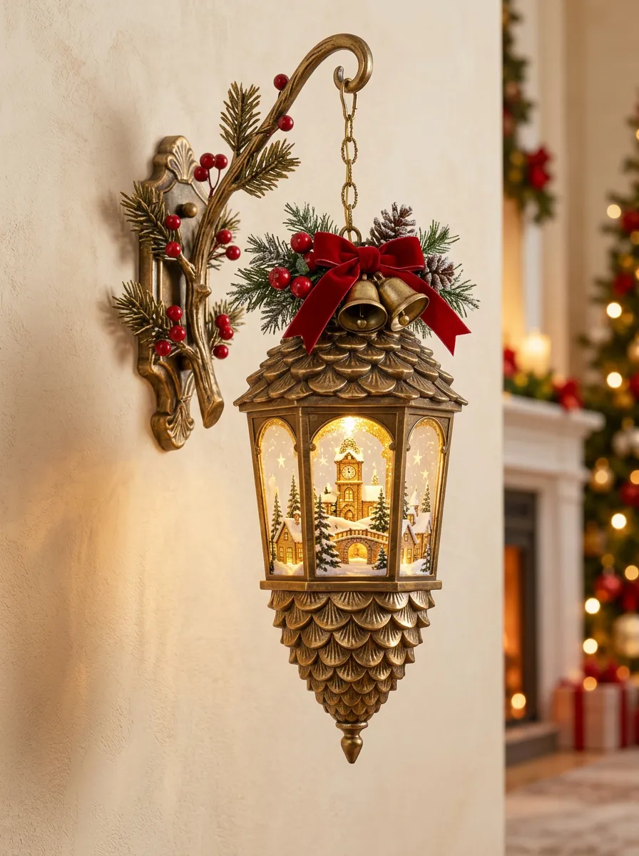 LED Pinecone Shaped Village Scene Christmas Wall Light