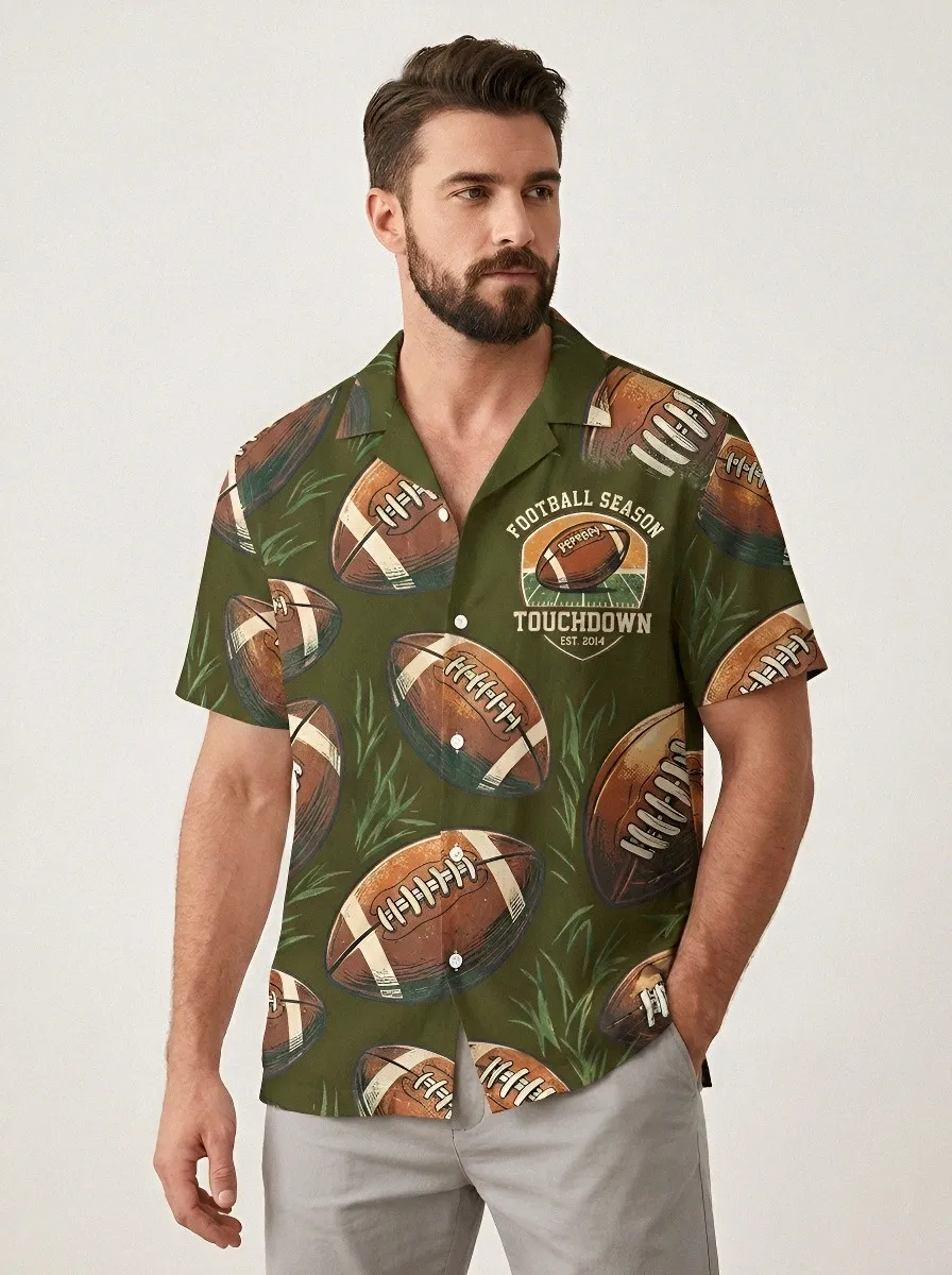 Men's American Football Lover Touchdown Printed Hawaiian Shirt