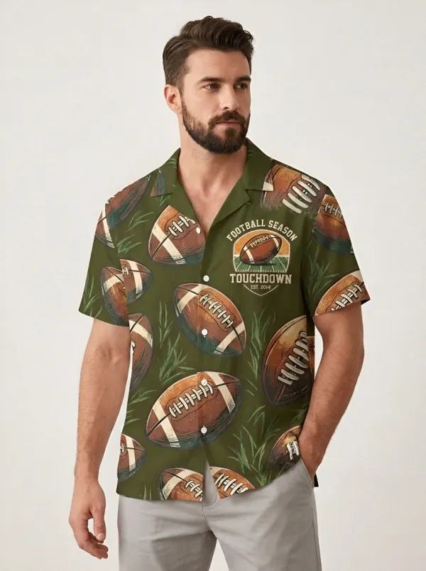 Men's American Football Lover Touchdown Printed Hawaiian Shirt
