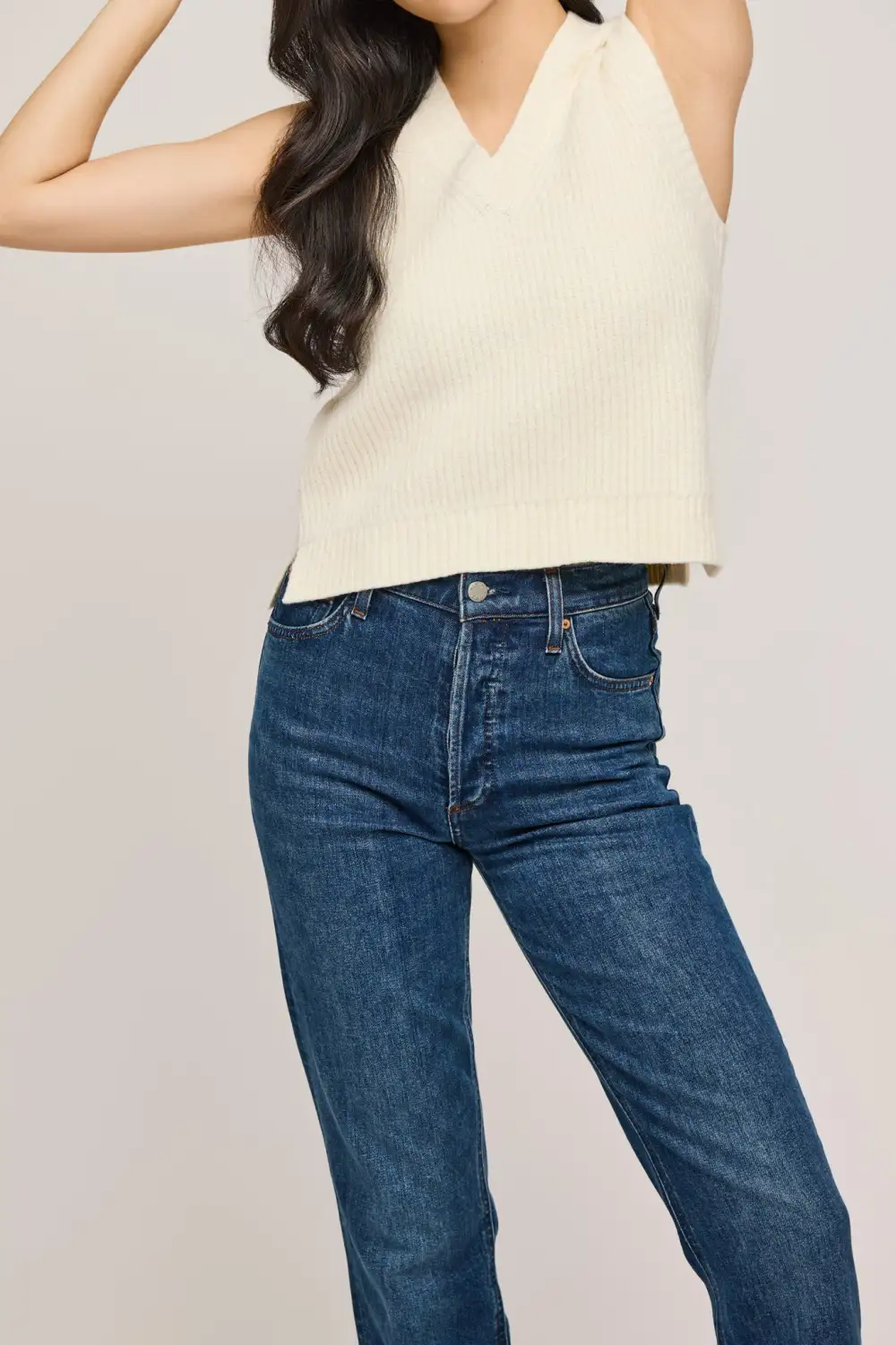 Ribbed V Neck Cropped Relaxed Sweater Vest