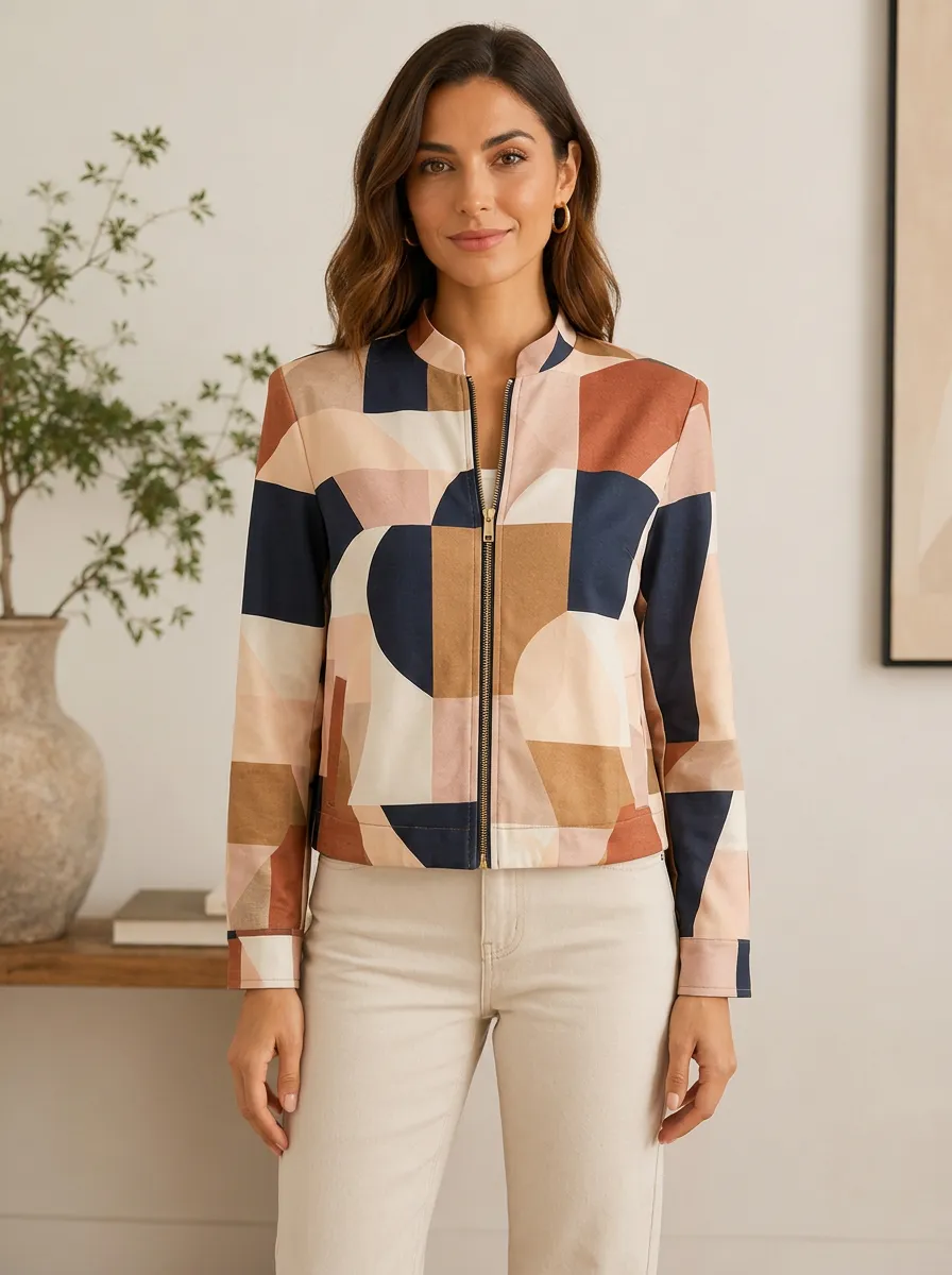 Women's Geometric Abstract Bomber Jacket