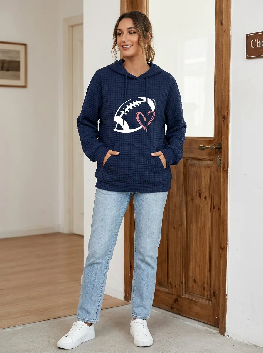 Women's Football Lover Heart Graphic Printed Hoodie