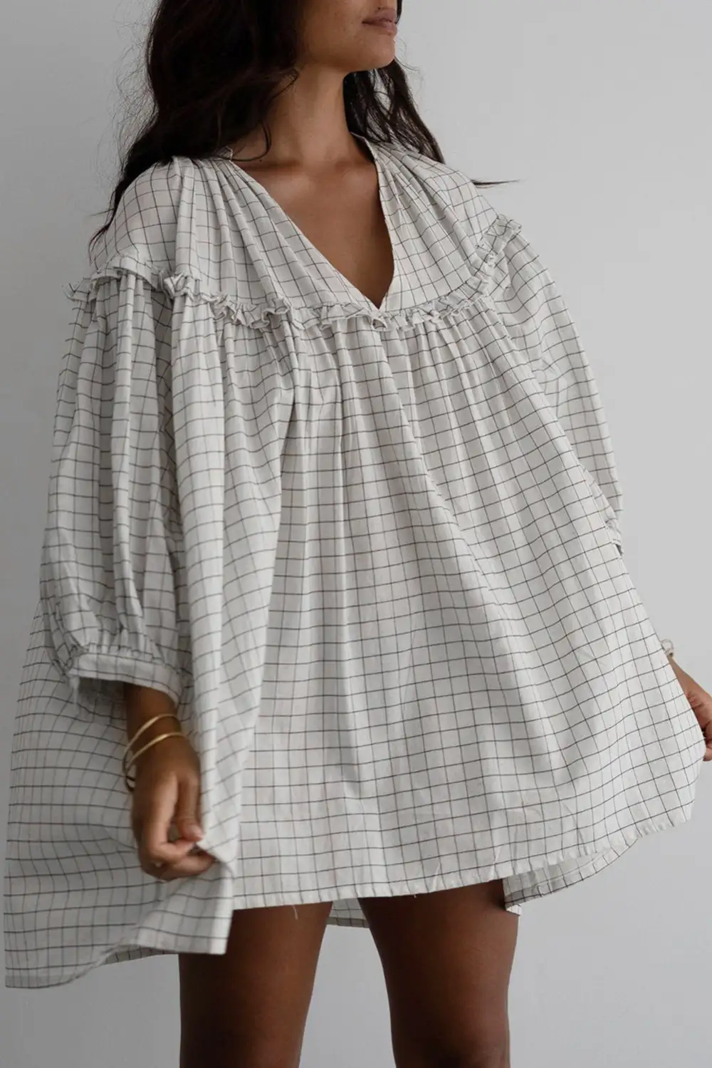 Striped V-Neck Babydoll Mini Dress