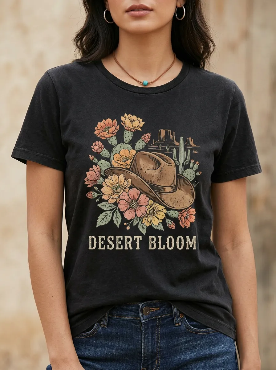 Cowboy-Hat Desert Western Crewneck T-Shirt