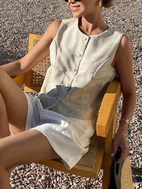 Khaki Pocket Casual Vest