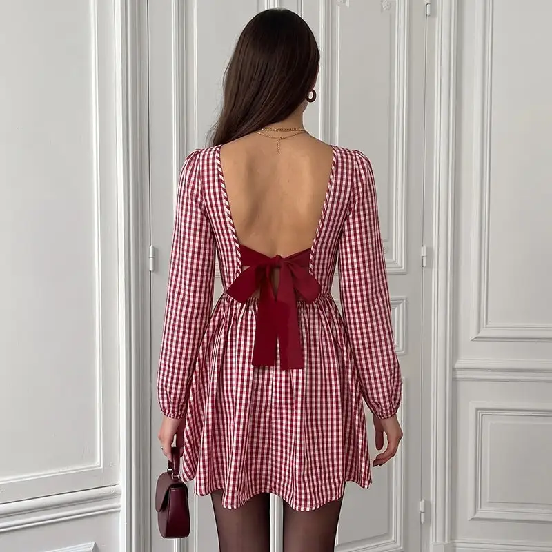 Women's Bodycon V-Neck Puff-Sleeve Mini Dress