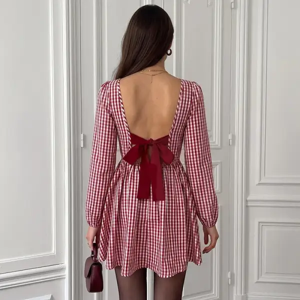 Women's Bodycon V-Neck Puff-Sleeve Mini Dress
