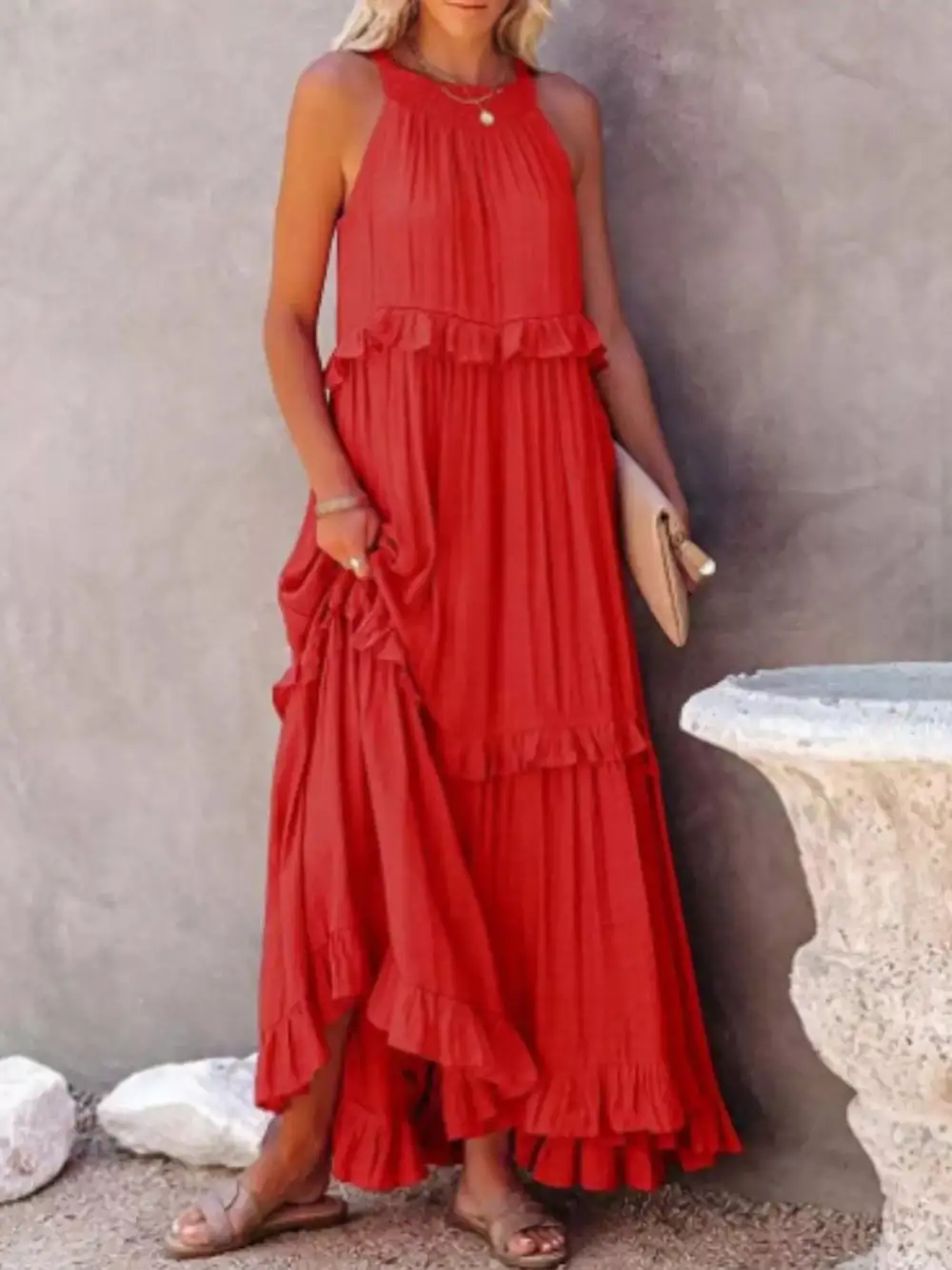 Classic Tiered Sleeveless Maxi Dress